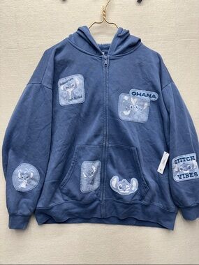 Disney Blue Stitch Patch Zip Hoodie